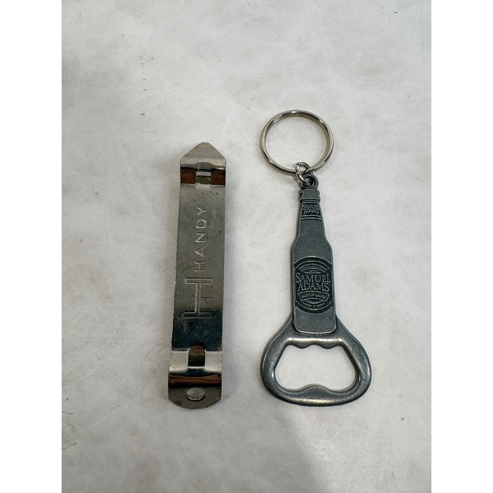 Samuel Adams Keychain Bottle Opener & Vintage Handy Button NYC Church Key Lot